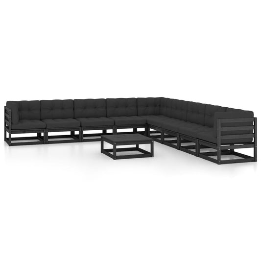 10 pcs conjunto longue jardim c/ almofadões pinho maciço preto