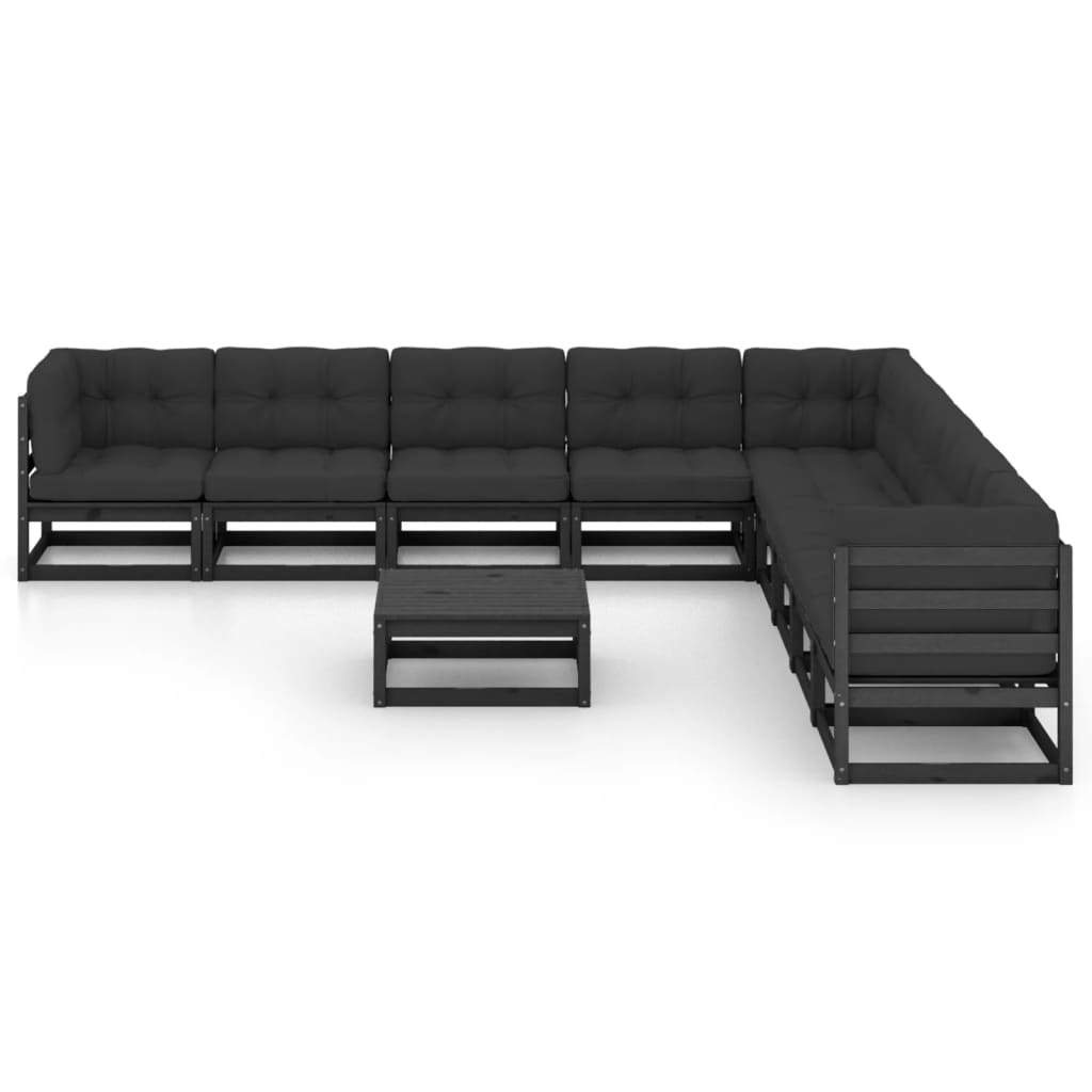 10 pcs conjunto longue jardim c/ almofadões pinho maciço preto