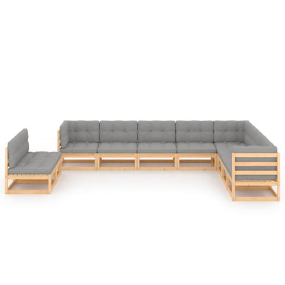 10 pcs conjunto lounge de jardim c/ almofadões pinho maciço