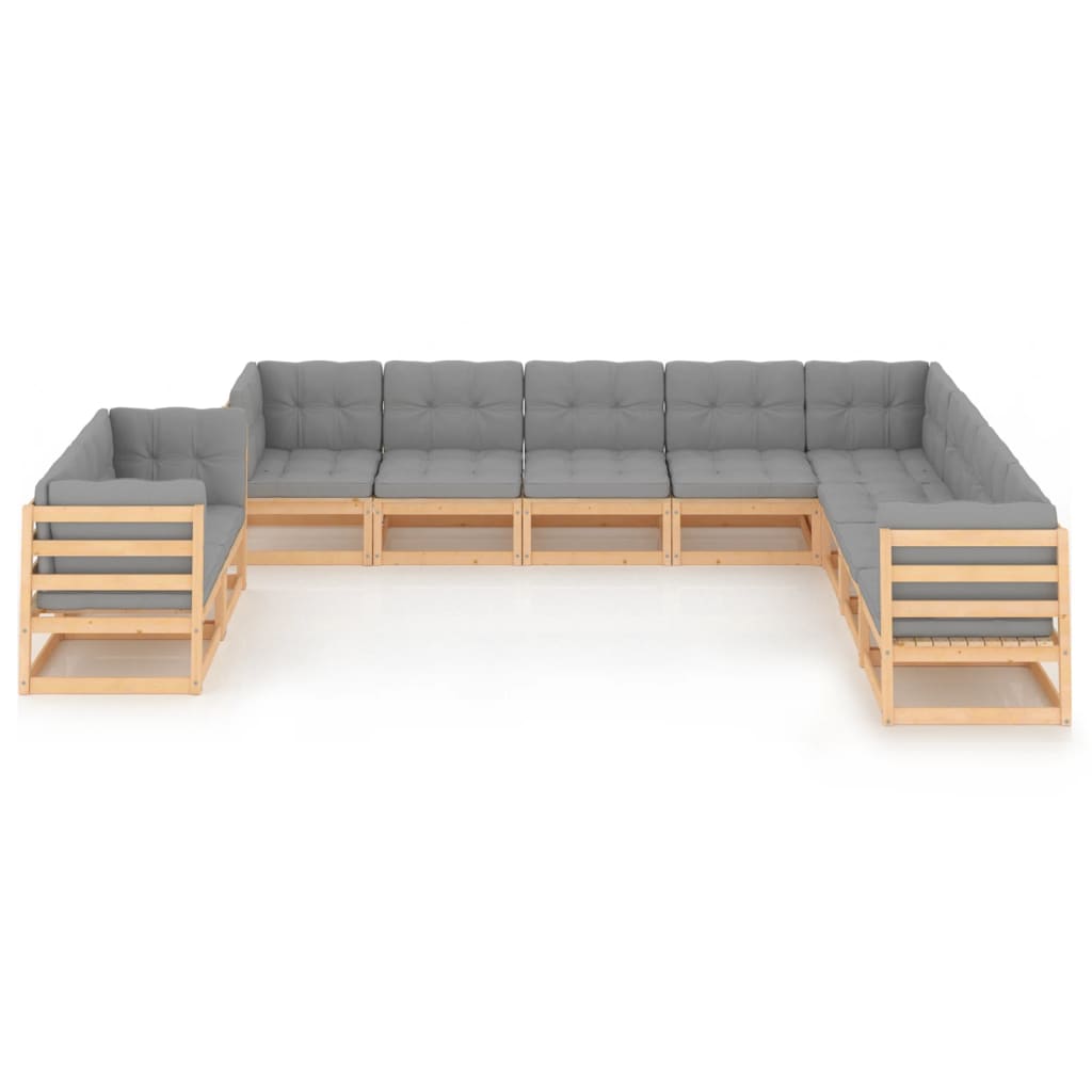 10 pcs conjunto lounge de jardim c/ almofadões pinho maciço
