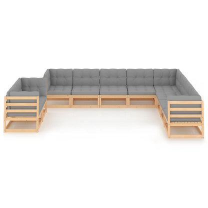 10 pcs conjunto lounge de jardim c/ almofadões pinho maciço