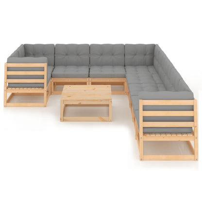10 pcs conjunto lounge de jardim c/ almofadões pinho maciço