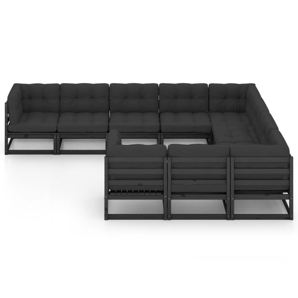 10 pcs conjunto longue jardim c/ almofadões pinho maciço preto
