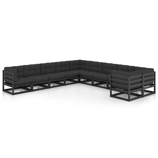 10 pcs conjunto longue jardim c/ almofadões pinho maciço preto
