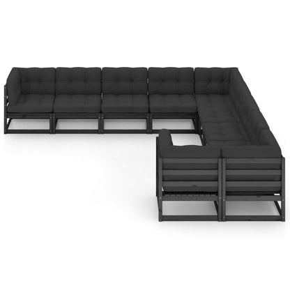 10 pcs conjunto longue jardim c/ almofadões pinho maciço preto