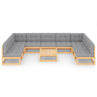 10 pcs conjunto lounge de jardim c/ almofadões pinho maciço