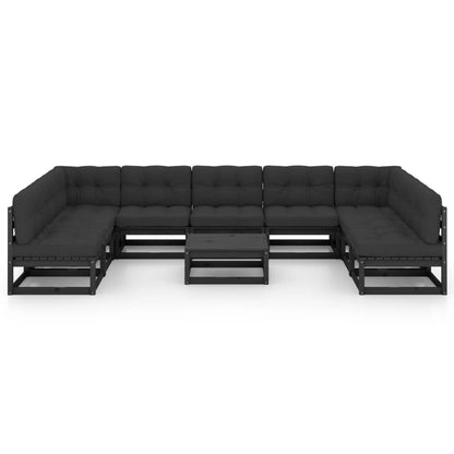 10 pcs conjunto longue jardim c/ almofadões pinho maciço preto