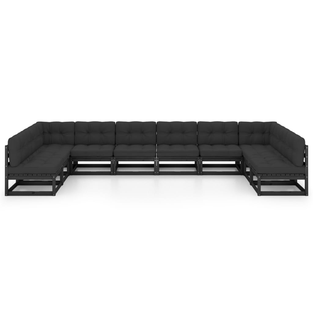 10 pcs conjunto longue jardim c/ almofadões pinho maciço preto