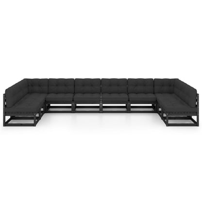 10 pcs conjunto longue jardim c/ almofadões pinho maciço preto
