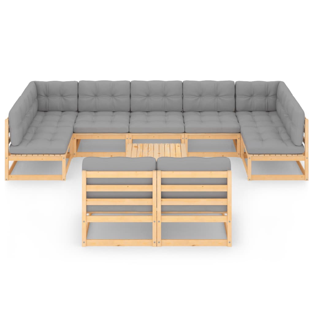 10 pcs conjunto lounge de jardim c/ almofadões pinho maciço