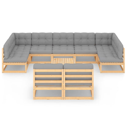 10 pcs conjunto lounge de jardim c/ almofadões pinho maciço