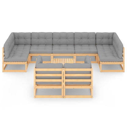 10 pcs conjunto lounge de jardim c/ almofadões pinho maciço