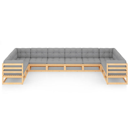 10 pcs conjunto lounge de jardim c/ almofadões pinho maciço