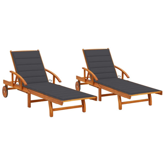 Sun loungers with cushions 2 pcs solid acacia wood