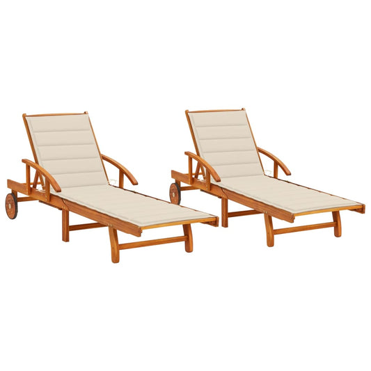 Sun loungers with cushions 2 pcs solid acacia wood