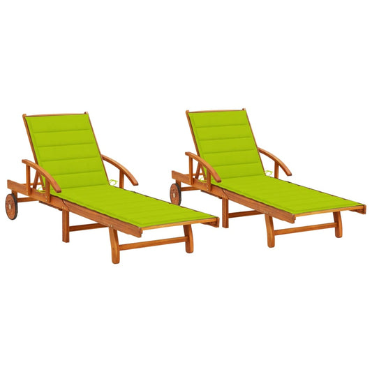Sun loungers with cushions 2 pcs solid acacia wood