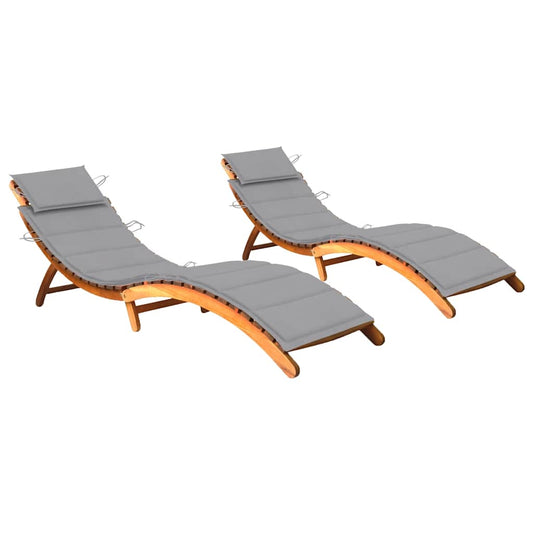 Sun loungers with cushions 2 pcs solid acacia wood
