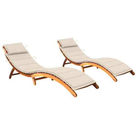 Sun loungers with cushions 2 pcs solid acacia wood