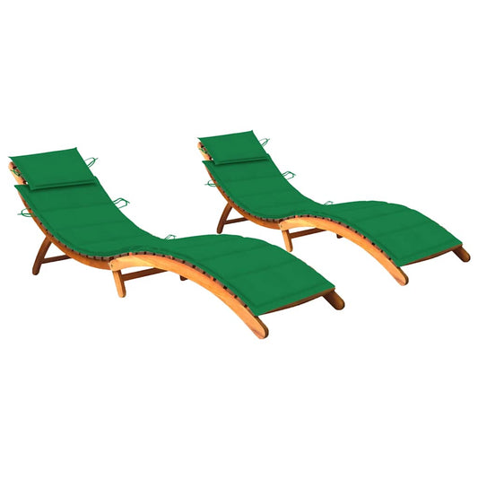 Sun loungers with cushions 2 pcs solid acacia wood