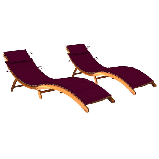 Sun loungers with cushions 2 pcs solid acacia wood