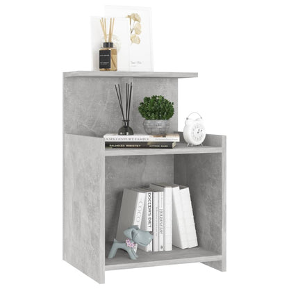 Bedside table made of wood in cement grey