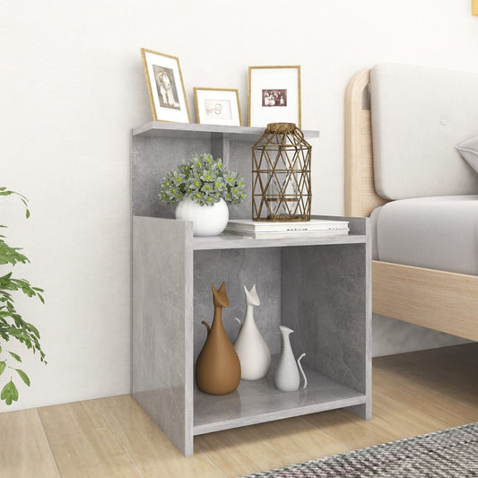 Bedside table made of wood in cement grey