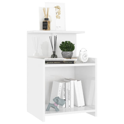 Bedside table made of wood in glossy white
