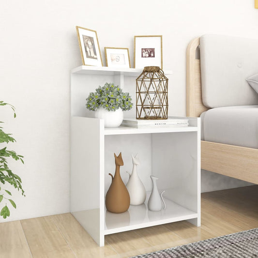 Bedside table made of wood in glossy white
