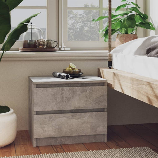 Bedside table made of wood in cement grey