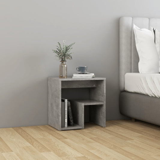 Bedside table made of wood in cement grey