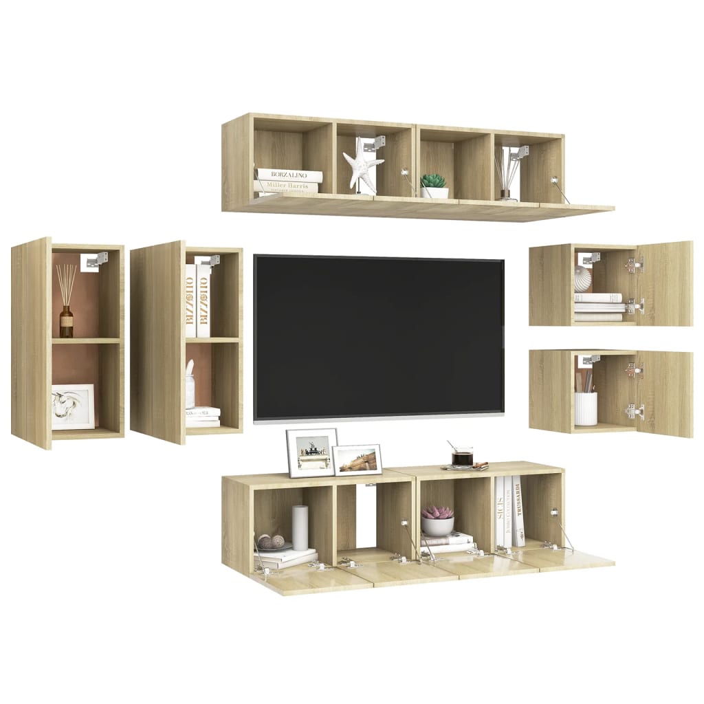 8 pcs conjunto móveis de TV derivados madeira carvalho sonoma