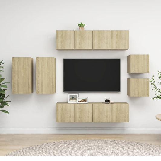 8 pcs conjunto móveis de TV derivados madeira carvalho sonoma