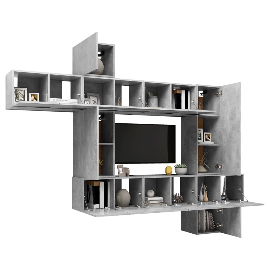 10 pcs conjunto de móveis de TV derivados madeira cinza cimento