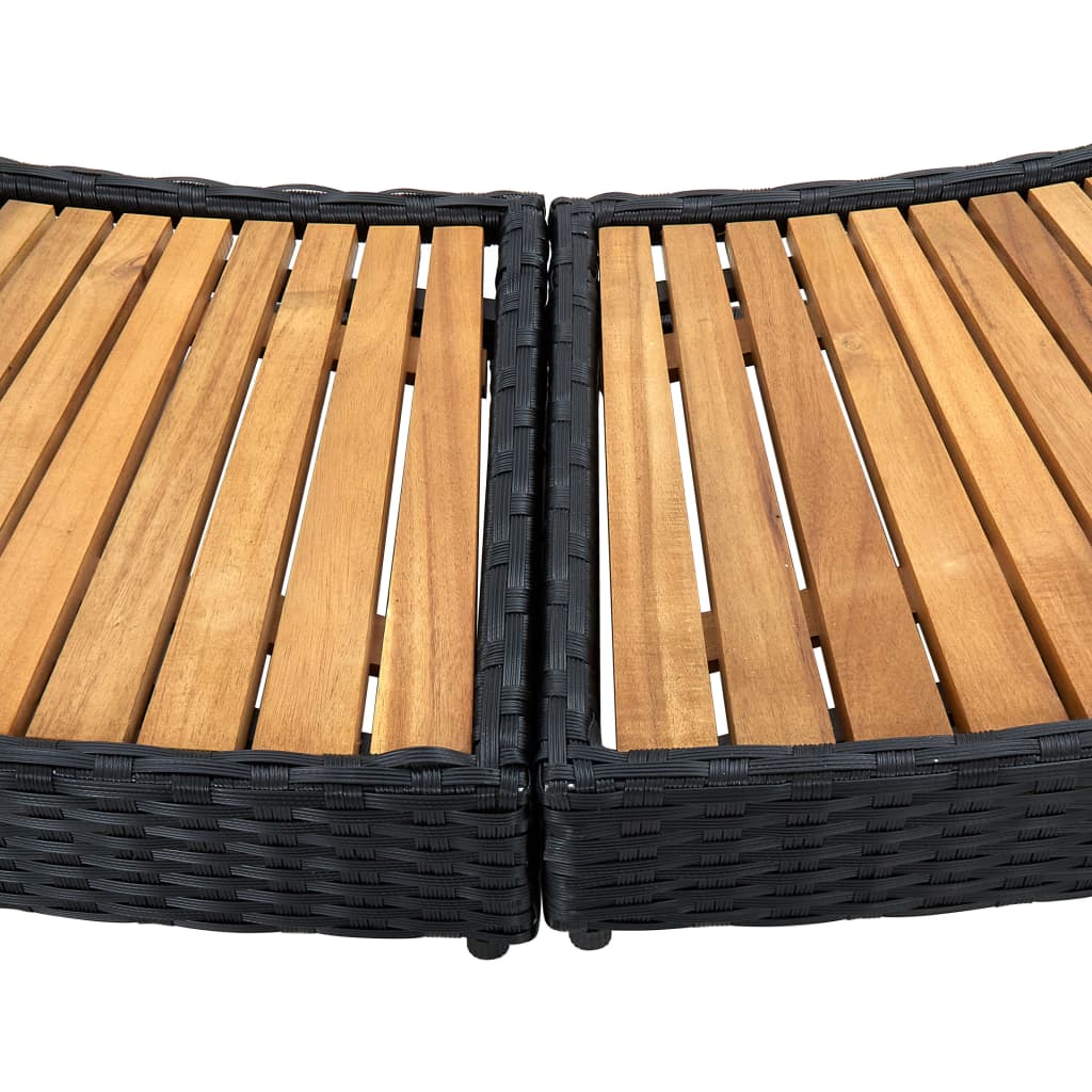 Black PE wicker and solid acacia wood spa surround