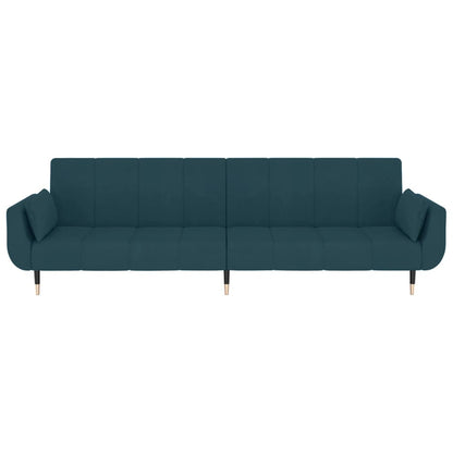 Sofá-cama 2 lugares com duas almofadas veludo azul