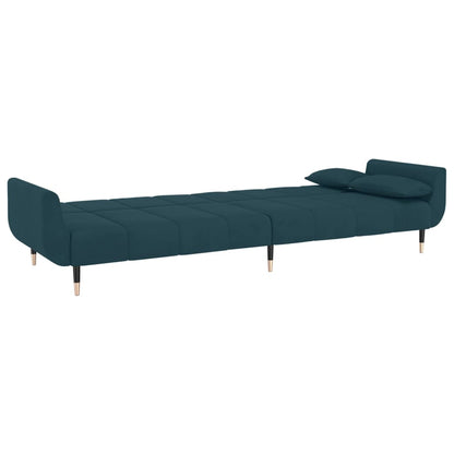 Sofá-cama 2 lugares com duas almofadas veludo azul