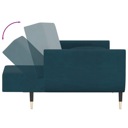 Sofá-cama 2 lugares com duas almofadas veludo azul