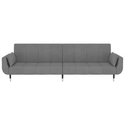 Sofá-cama 2 lugares com duas almofadas veludo cinzento-claro
