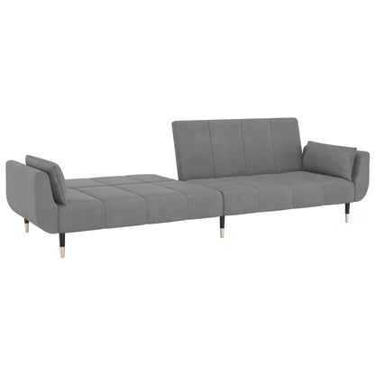 Sofá-cama 2 lugares com duas almofadas veludo cinzento-claro