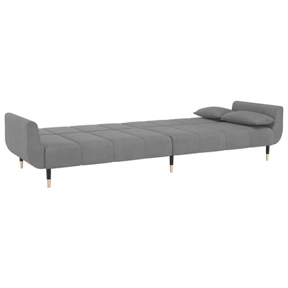 Sofá-cama 2 lugares com duas almofadas veludo cinzento-claro