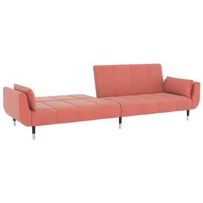 Sofá-cama 2 lugares com duas almofadas veludo rosa