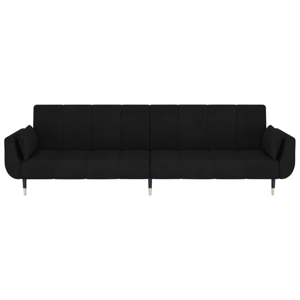 Sofá-cama 2 lugares com duas almofadas veludo preto