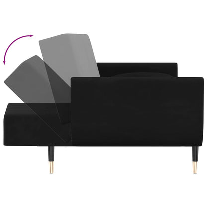 Sofá-cama 2 lugares com duas almofadas veludo preto