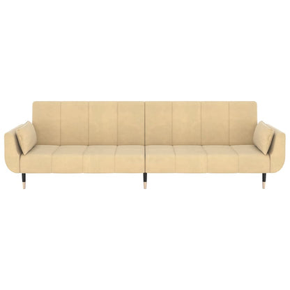 Sofá-cama 2 lugares com duas almofadas veludo cor creme