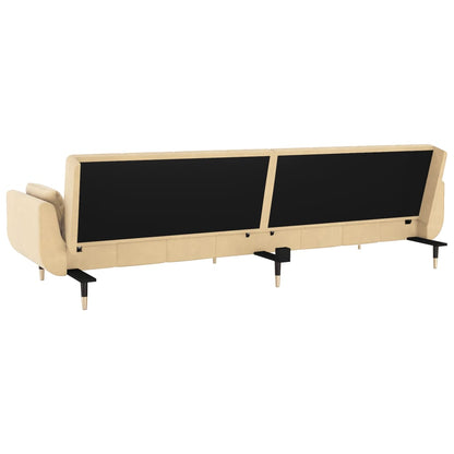 Sofá-cama 2 lugares com duas almofadas veludo cor creme
