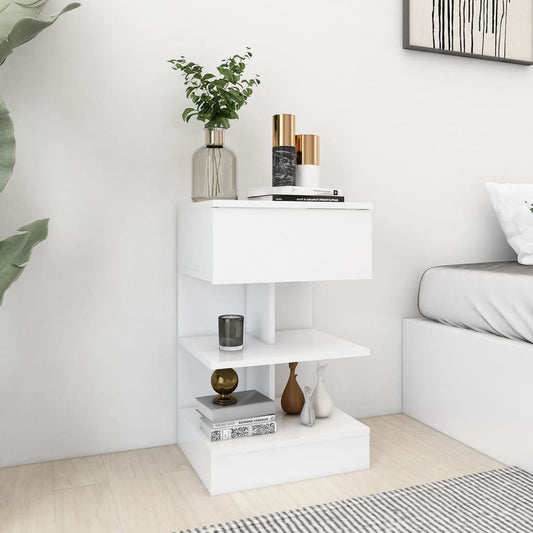 Bedside table 40x35x65 cm white wood derivatives