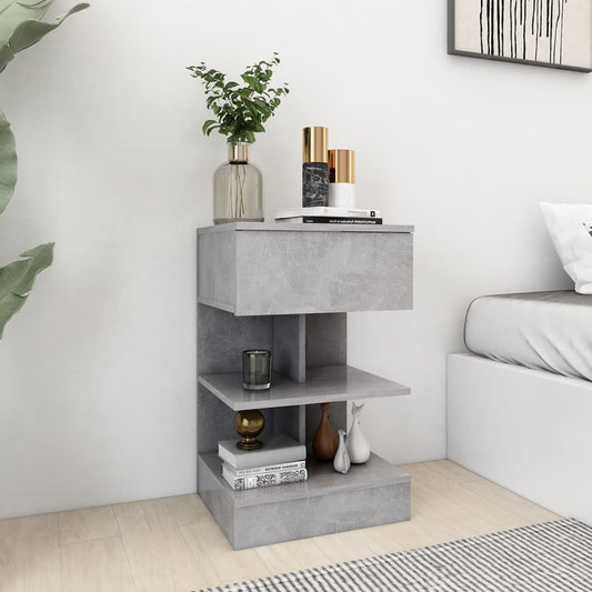 Bedside table made of wood in cement grey