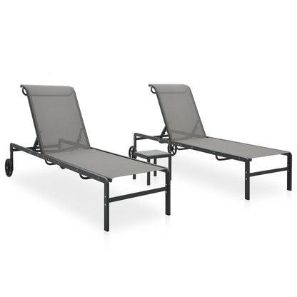 Sun loungers with table 2 pcs textilene and steel