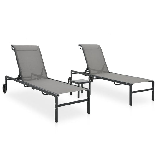Sun loungers with table 2 pcs textilene and steel