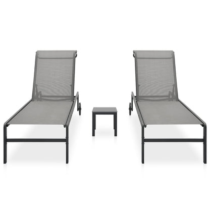 Sun loungers with table 2 pcs textilene and steel